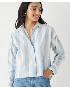 NWT J. Crew Collection Size 4 Barlow Blue White Relaxed Boxy Button Down Shirt